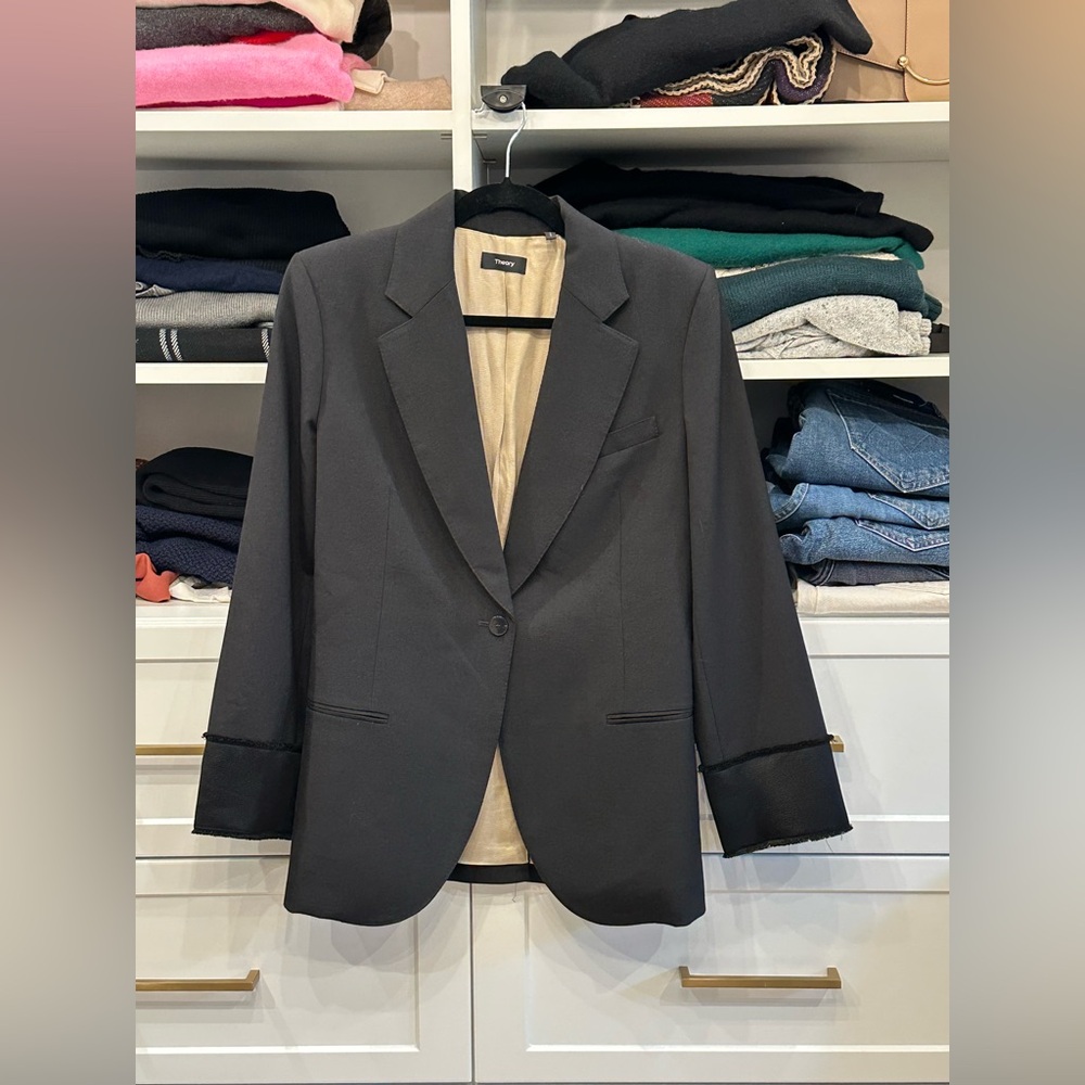 NWOT Theory Blazer Black Wool, Cinched Blazer, 
Size 8